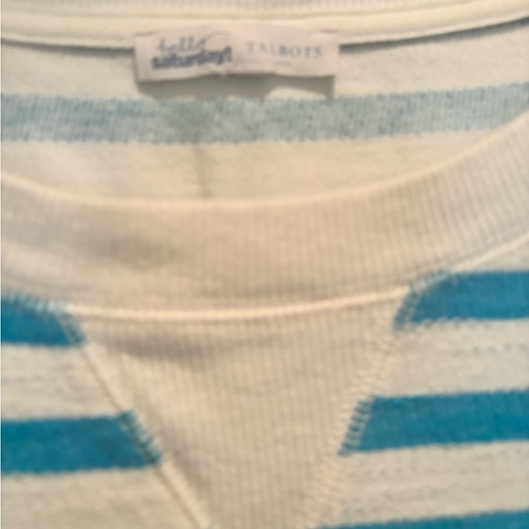 Talbots Hello Saturday Blue Striped 3/4 Sleeve Shirt Terrycloth - Picture 3 of 4
